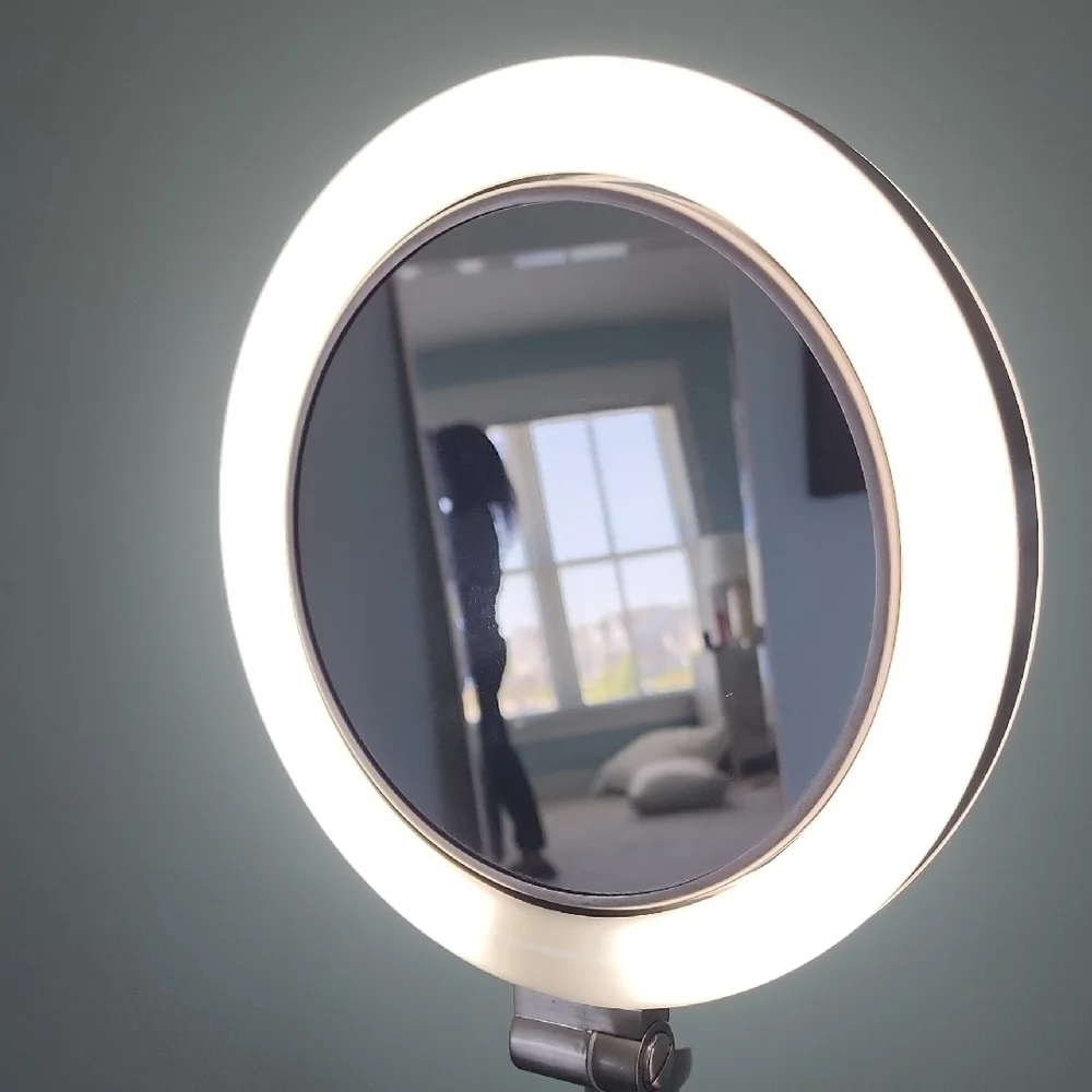 Brushed Nickel LED Vanity Mirror with White Light Ring